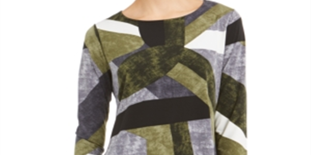 Alfani Women's Textured Colorblock Printed Swing Top Green Size Small