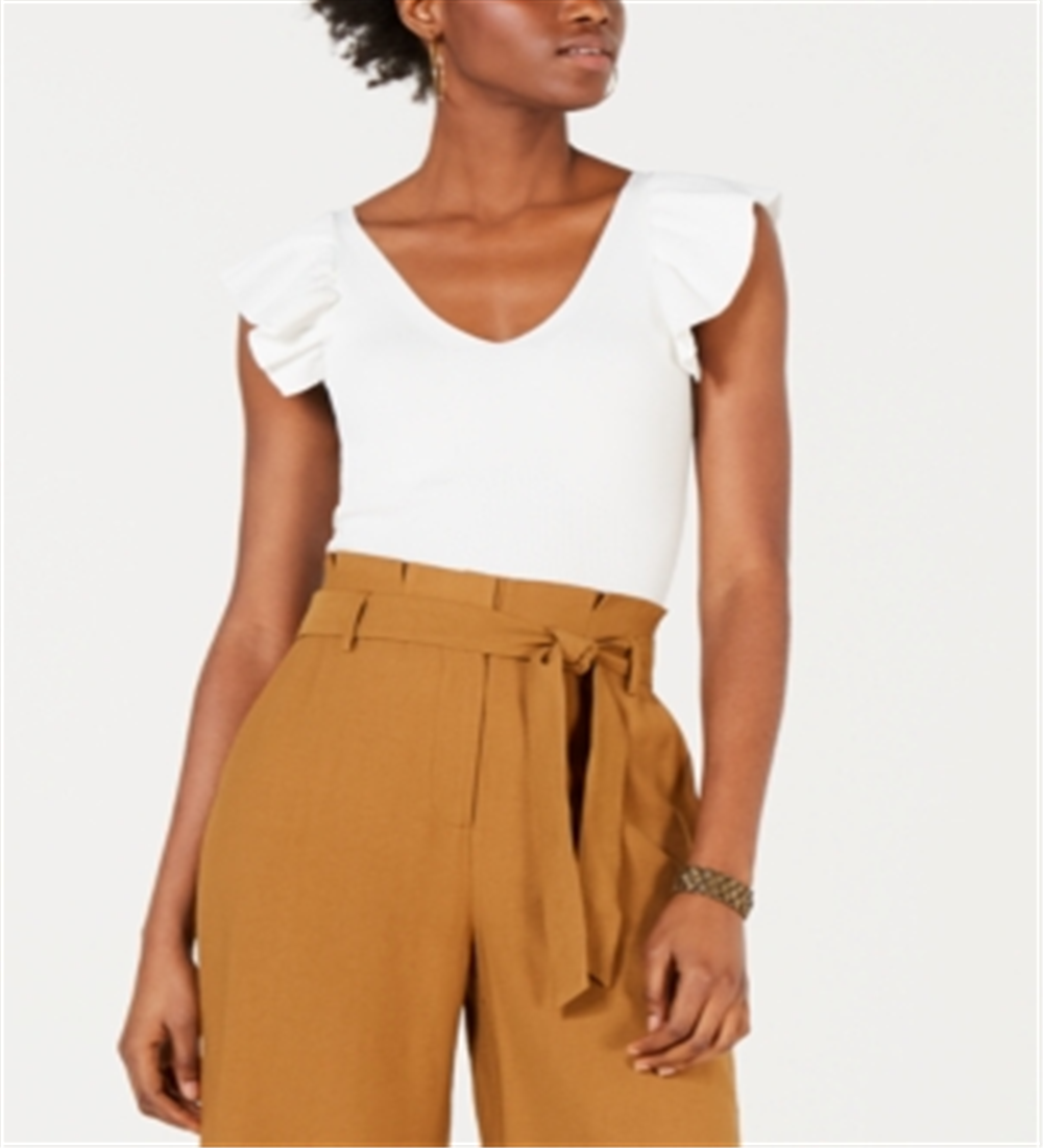Lucy Paris Women's Ribbed Ruffled Crop Top White Size X-Large