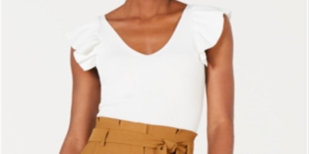 Lucy Paris Women's Ribbed Ruffled Crop Top White Size X-Large