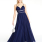 Say Yes to the Prom Women's Embellished Sheer Spaghetti Strap Sweetheart Neckline Full Length Formal Fit Flare Dress Blue Size 3