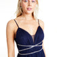 Say Yes to the Prom Women's Embellished Sheer Spaghetti Strap Sweetheart Neckline Full Length Formal Fit Flare Dress Blue Size 3