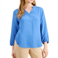 Alfani Women's Linen Tie Back Blouse Blue Size XXL