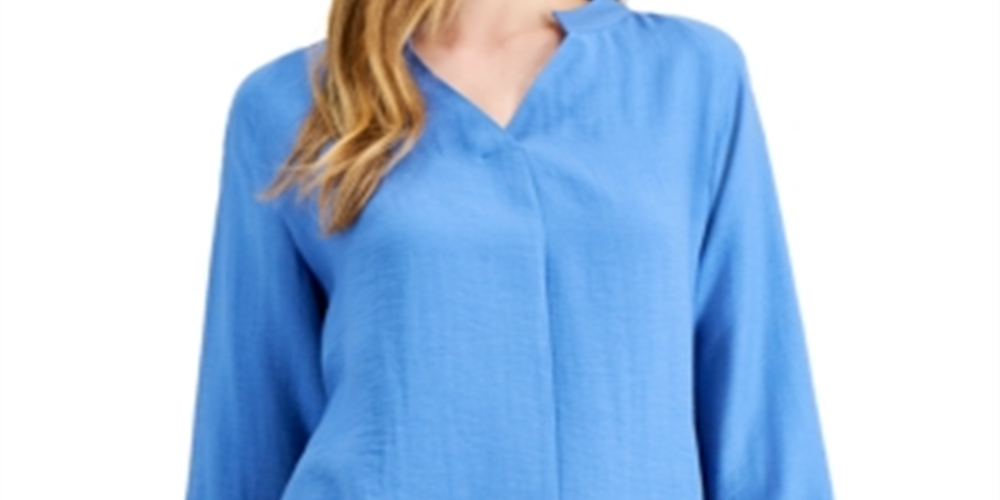 Alfani Women's Linen Tie Back Blouse Blue Size XXL