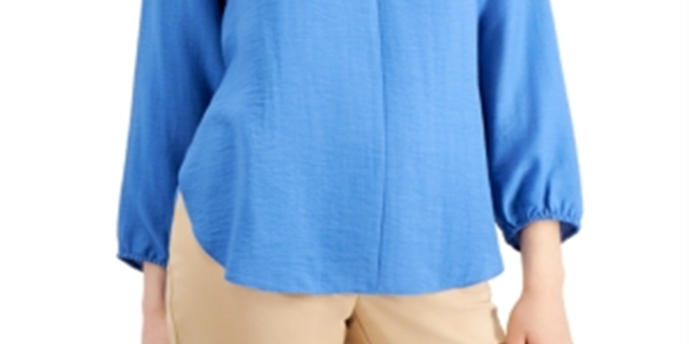 Alfani Women's Linen Tie Back Blouse Blue Size XXL