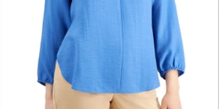 Alfani Women's Linen Tie Back Blouse Blue Size XXL