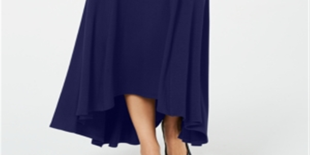 JM Collection Women's High-Low a-Line Skirt  Intrepid Blue Size 2XL