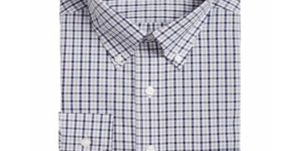 Club Room Men's Classic/Regular Fit Gingham Check Performance Dress Shirt  Gray Size 17X34-35