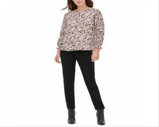 Calvin Klein Women's Floral Print Crewneck Blouse Pink Size XS