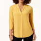 Charter Club Women's Pleat Neck 3/4 Sleeve Top Yellow Size -Petite XL