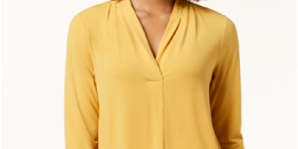 Charter Club Women's Pleat Neck 3/4 Sleeve Top Yellow Size -Petite XL