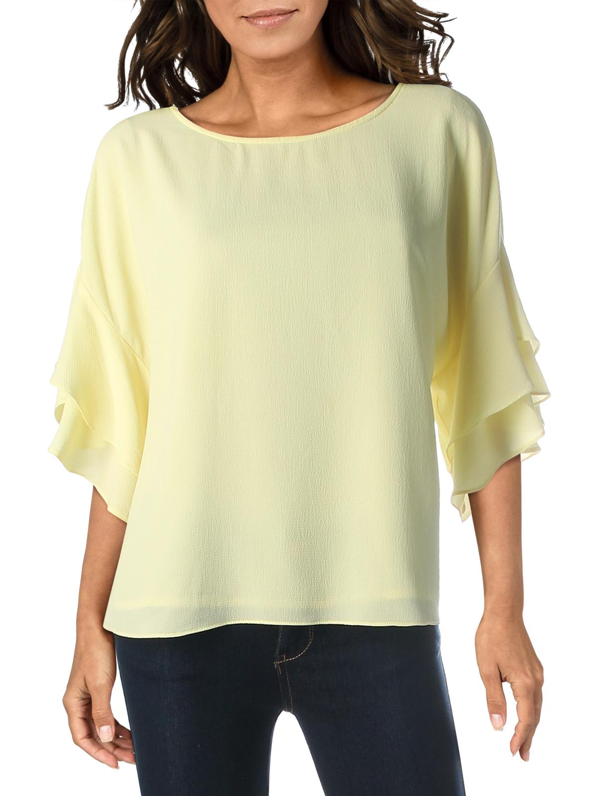 Vince Camuto Women's Drop Shoulder Tiered Sleeves Top Yellow Size Large