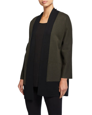 Eileen Fisher Colorblock Wool Cardigan Green Size Medium