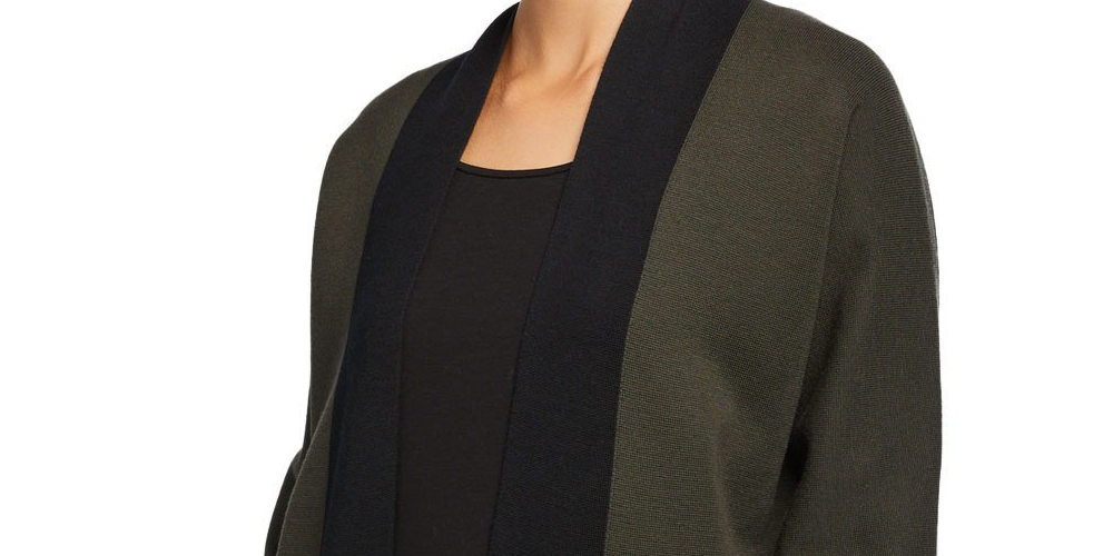 Eileen Fisher Colorblock Wool Cardigan Green Size Medium