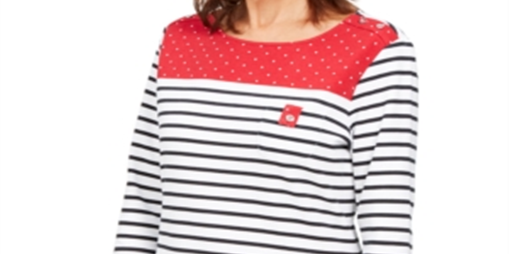 Karen Scott Women's Striped Polka Dot Top Red Size -Petite XL