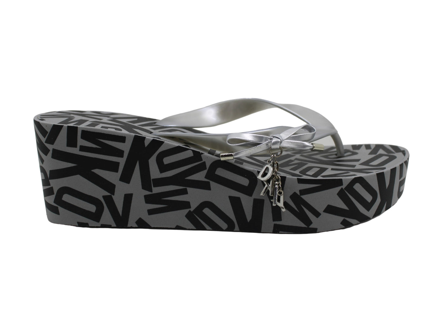 DKNY Womens Nola Wedge Sandals Thong Slip on Silver Size 9M