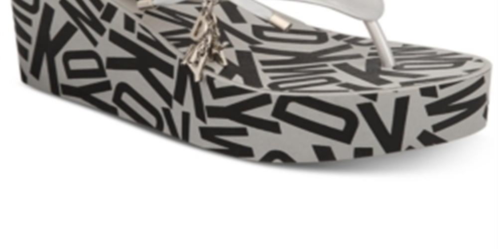 DKNY Womens Nola Wedge Sandals Thong Slip on Silver Size 9M