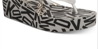 DKNY Womens Nola Wedge Sandals Thong Slip on Silver Size 9M