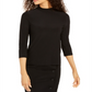 Kasper Women's Mock Neck Long Sleeves Top Black Size Large
