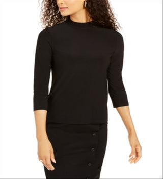 Kasper Women's Mock Neck Long Sleeves Top Black Size Large