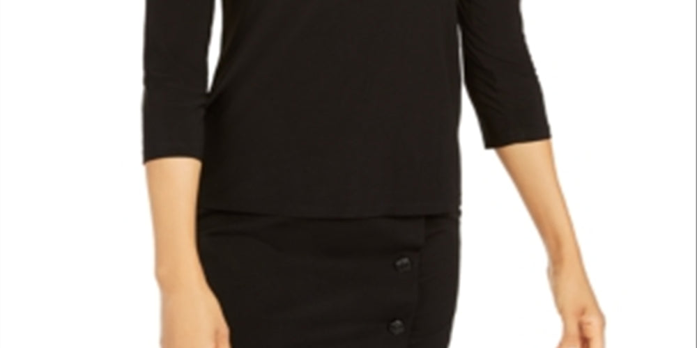 Kasper Women's Mock Neck Long Sleeves Top Black Size Large