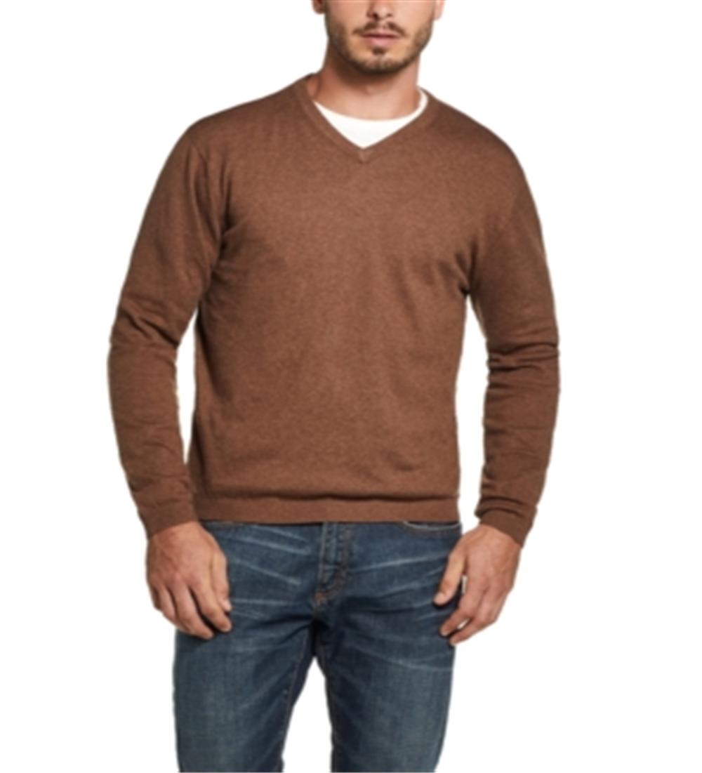 Weatherproof Vintage Men's Ribbed Trim Cashmere Sweater Brown Size Medium