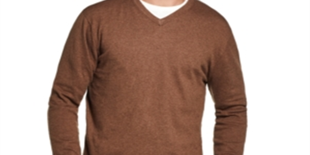 Weatherproof Vintage Men's Ribbed Trim Cashmere Sweater Brown Size Medium