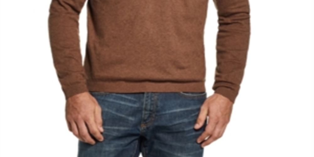 Weatherproof Vintage Men's Ribbed Trim Cashmere Sweater Brown Size Medium