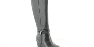 Giani Bernini Womens Black Buckle Accent Round Toe Stacked Heel Zip-up Leather Heeled Boots Size 5