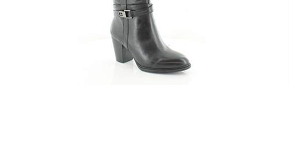Giani Bernini Womens Black Buckle Accent Round Toe Stacked Heel Zip-up Leather Heeled Boots Size 5