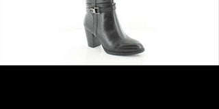 Giani Bernini Womens Black Buckle Accent Round Toe Stacked Heel Zip-up Leather Heeled Boots Size 5
