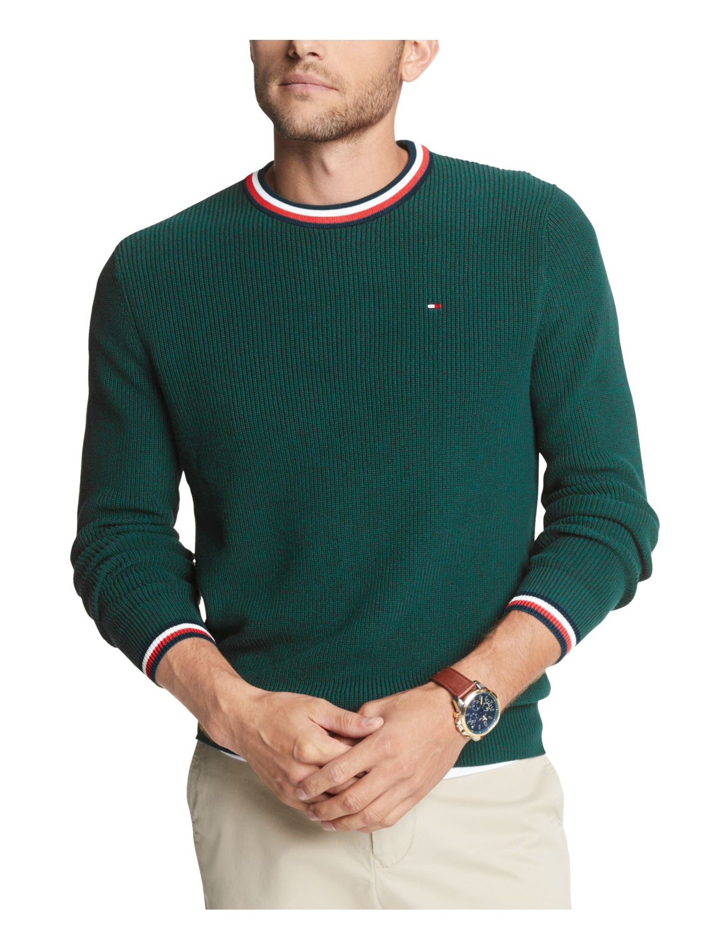 Tommy Hilfiger Men's Logo Graphic Long Sleeve Crew Neck Classic Fit Cotton Pullover Sweater Green Size XX-Large