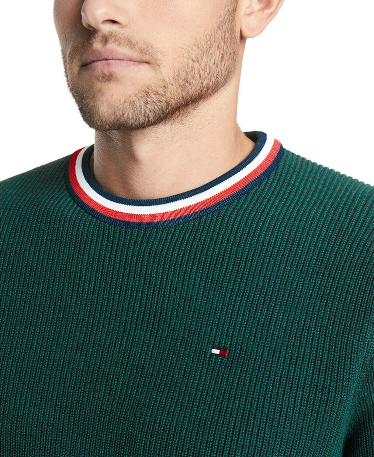 Tommy Hilfiger Men's Logo Graphic Long Sleeve Crew Neck Classic Fit Cotton Pullover Sweater Green Size XX-Large
