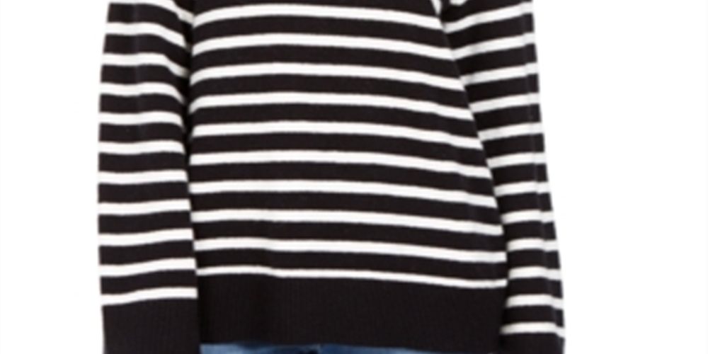 Charter Club Women's Split Back Striped Mockneck Sweater Black Size Petite XL