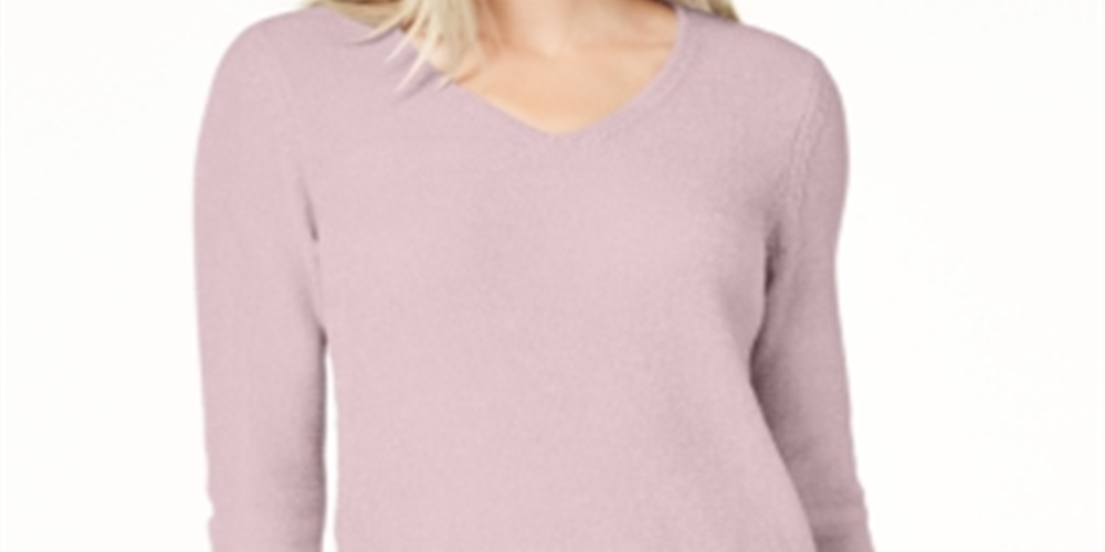 Maison Jules Women's Chenille Hi-Low V Neck Pullover Sweater Pink Size Medium
