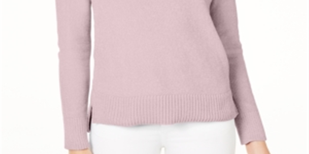 Maison Jules Women's Chenille Hi-Low V Neck Pullover Sweater Pink Size Medium