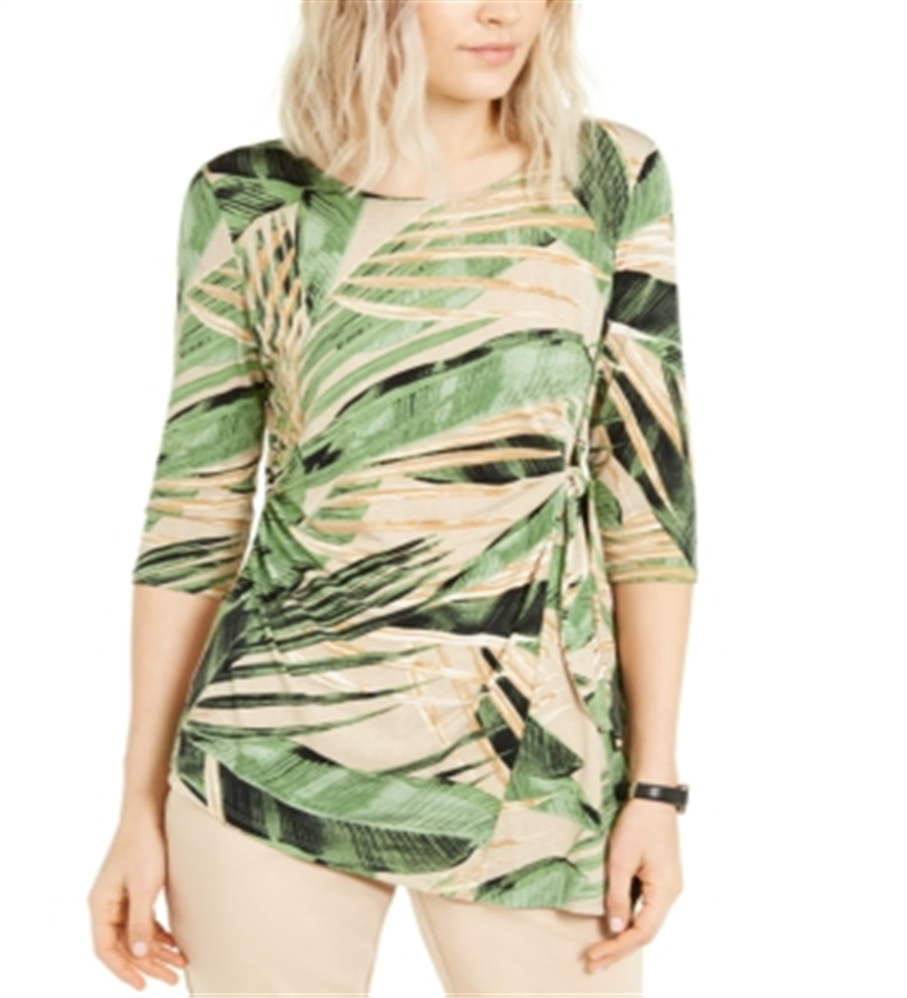 Alfani Women's Printed Side Top Green Size Petite M