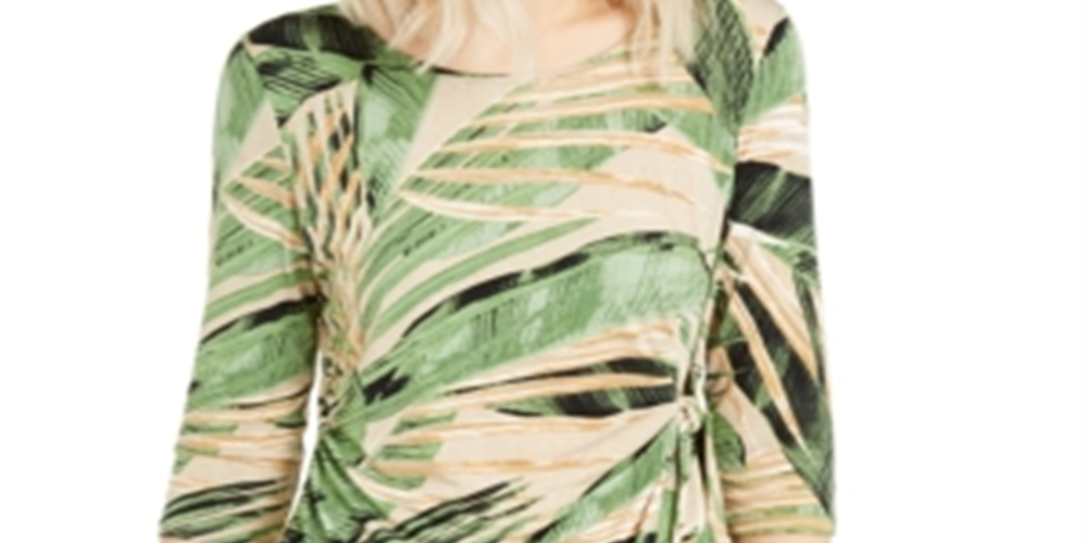 Alfani Women's Printed Side Top Green Size Petite M