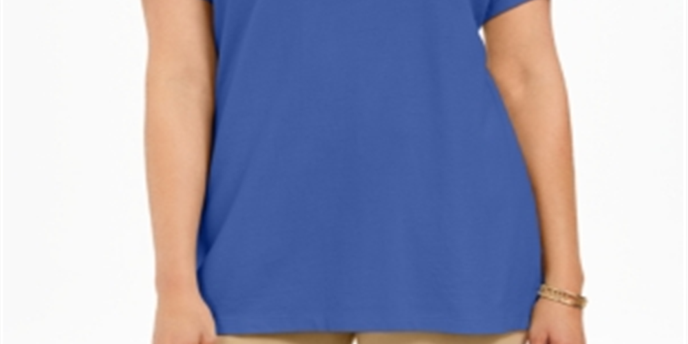 Karen Scott Women's Cotton Polo Shirt  Blue Size Small