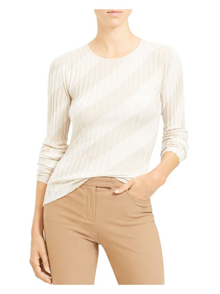 Theory Women's Silk Ribbed Crewneck Sweater White Size Large