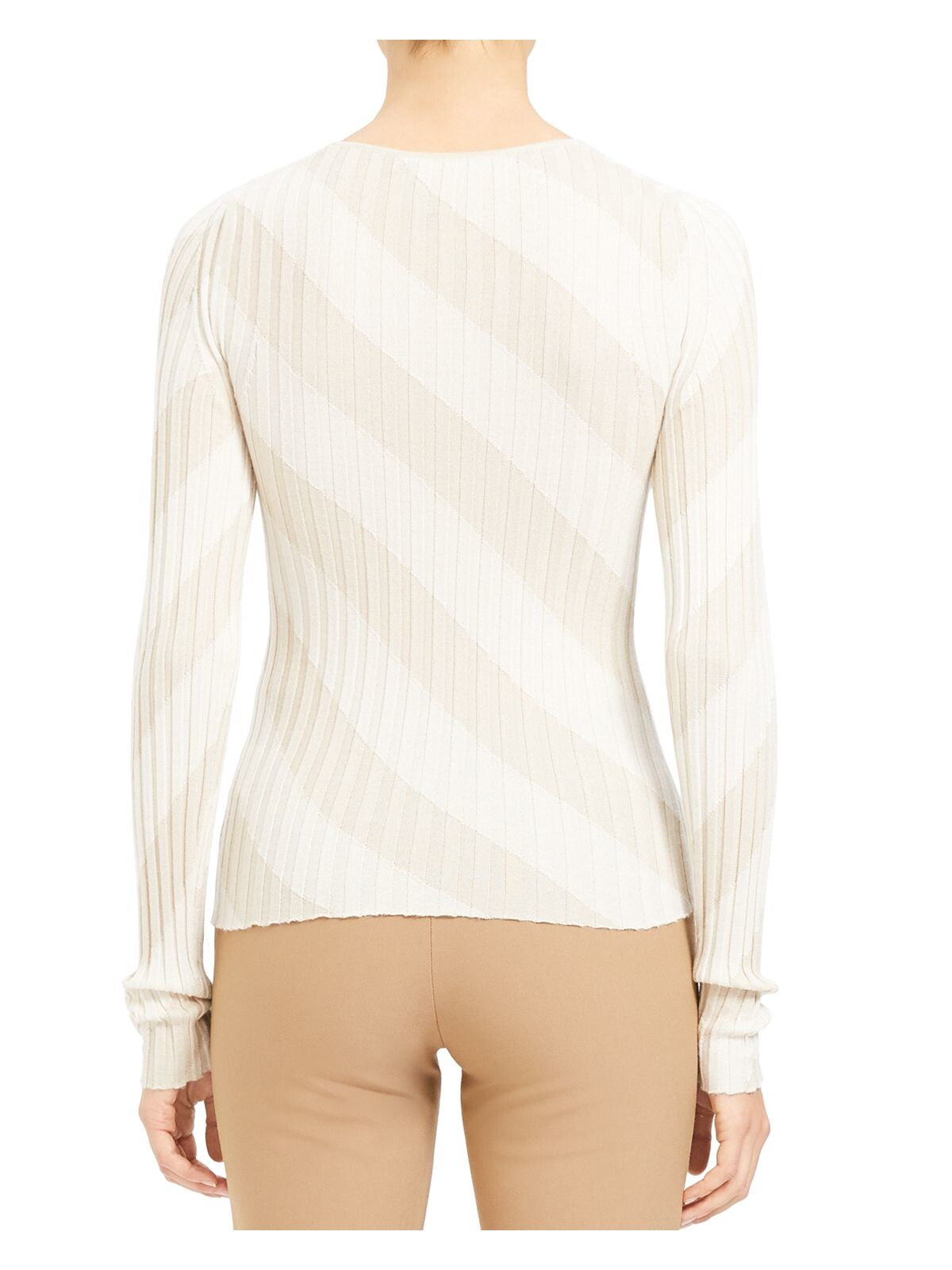 Theory Women's Silk Ribbed Crewneck Sweater White Size Large