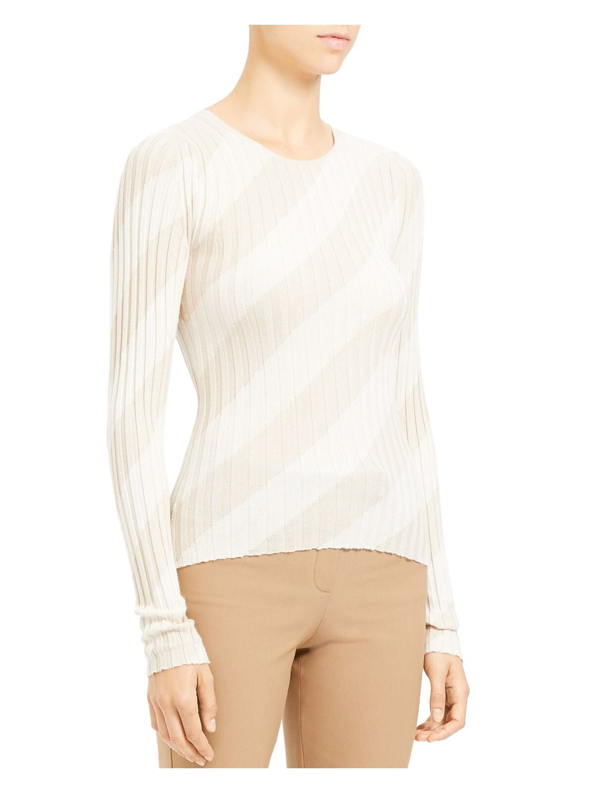 Theory Women's Silk Ribbed Crewneck Sweater White Size Large