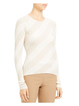 Theory Women's Silk Ribbed Crewneck Sweater White Size Large