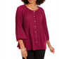 NY Collection Women's Pleated Button Front Bell Sleeve Top Purple Size -Petite XL