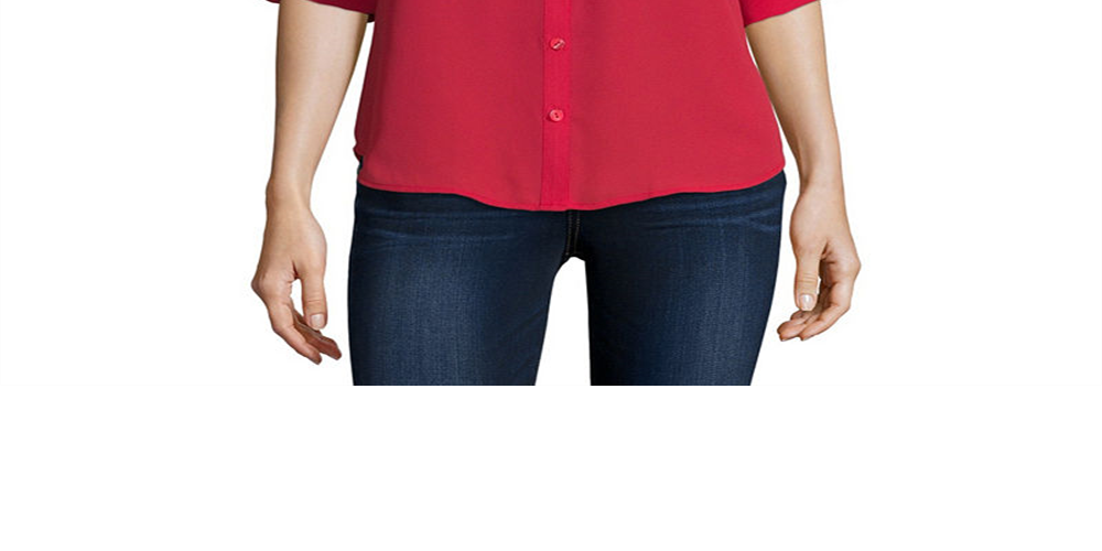 A. Byer Women's Tab-Sleeve Button Down Shirt, Crimson, Size M