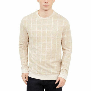 Alfani Men's Jacquard Grid Pullover Crewneck Sweater Beige Size 3XL