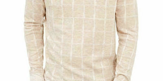 Alfani Men's Jacquard Grid Pullover Crewneck Sweater Beige Size 3XL
