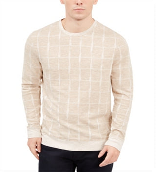 Alfani Men's Jacquard Grid Pullover Crewneck Sweater Beige Size 3XL