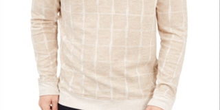 Alfani Men's Jacquard Grid Pullover Crewneck Sweater Beige Size 3XL