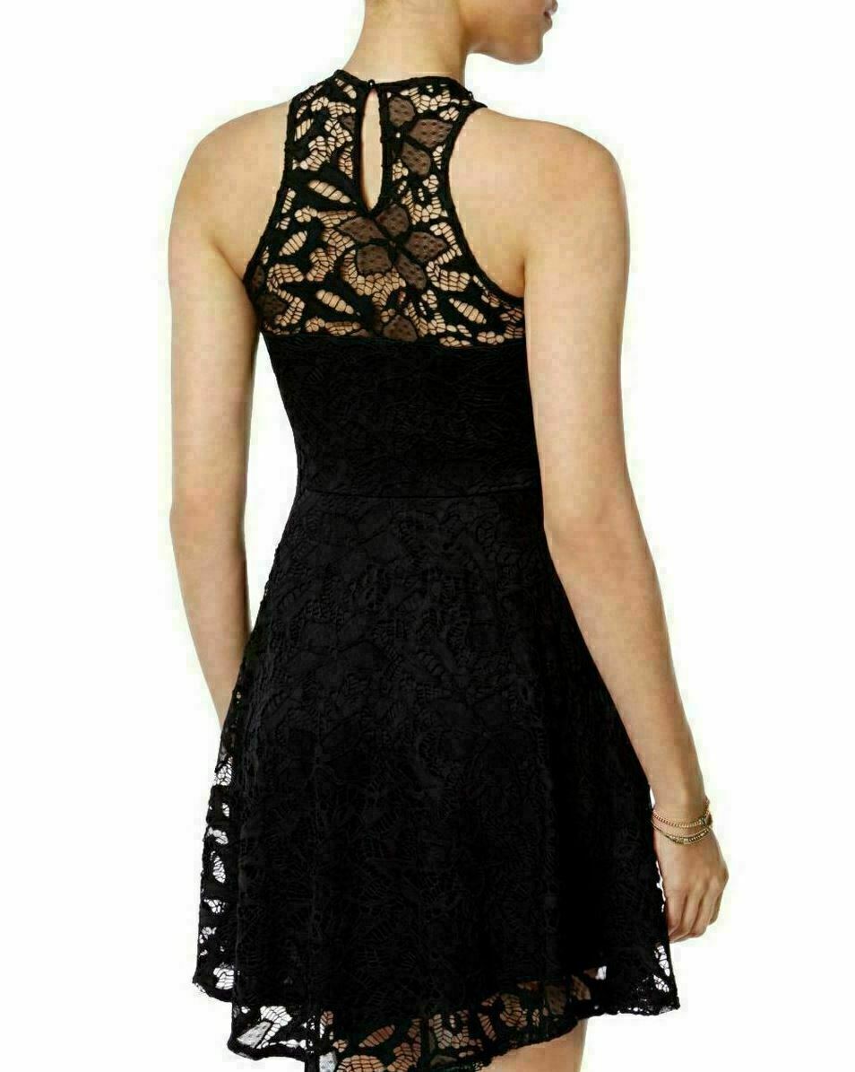 Material Girl Women's Juniors Lace Illusion Cocktail Dress Black Size Large