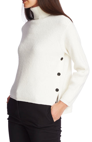 1.STATE Women's Sweater Large Turtleneck Side Button White Size L